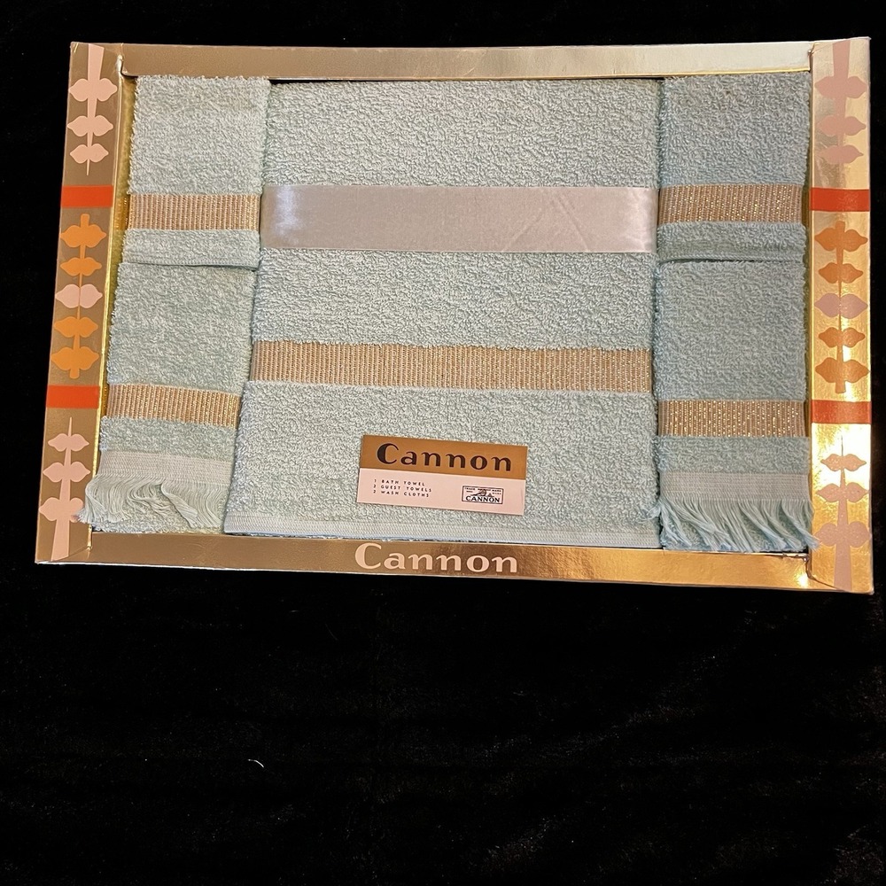 Cannon Vintage 5 Piece Towel Set Bathroom Green Mist New With Tags In Box